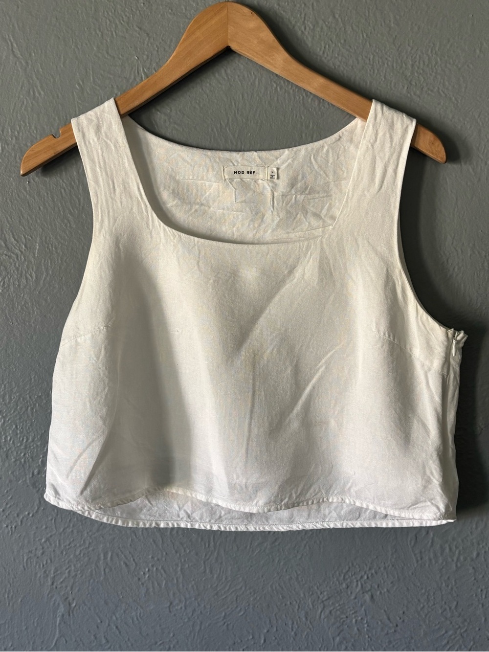 Mod Ref Linen Blend Crop Top White Size L